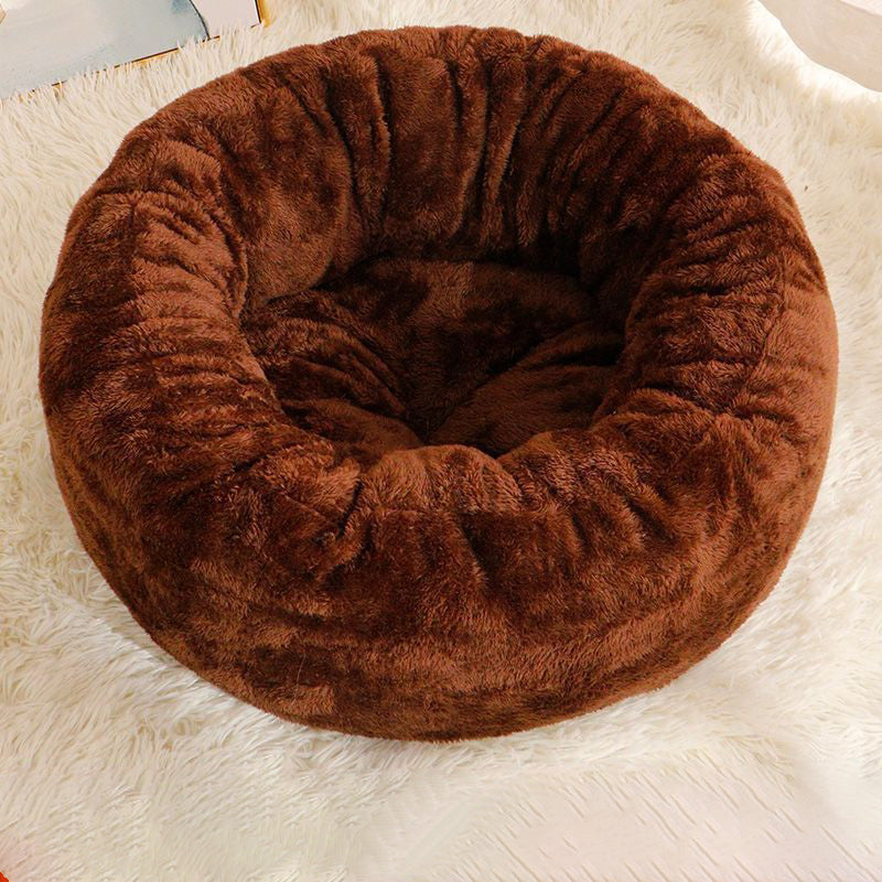Pet Long Plush Donut Round Bed