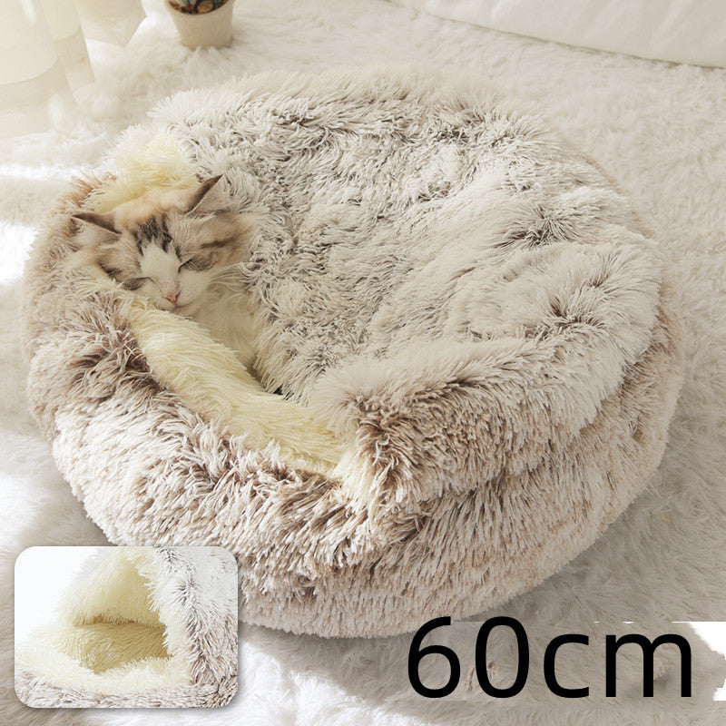 2 In 1 Pet Winter Round Plush Bed