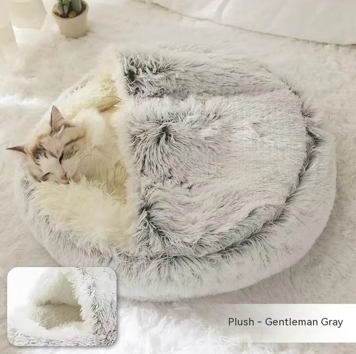 2 In 1 Pet Winter Round Plush Bed
