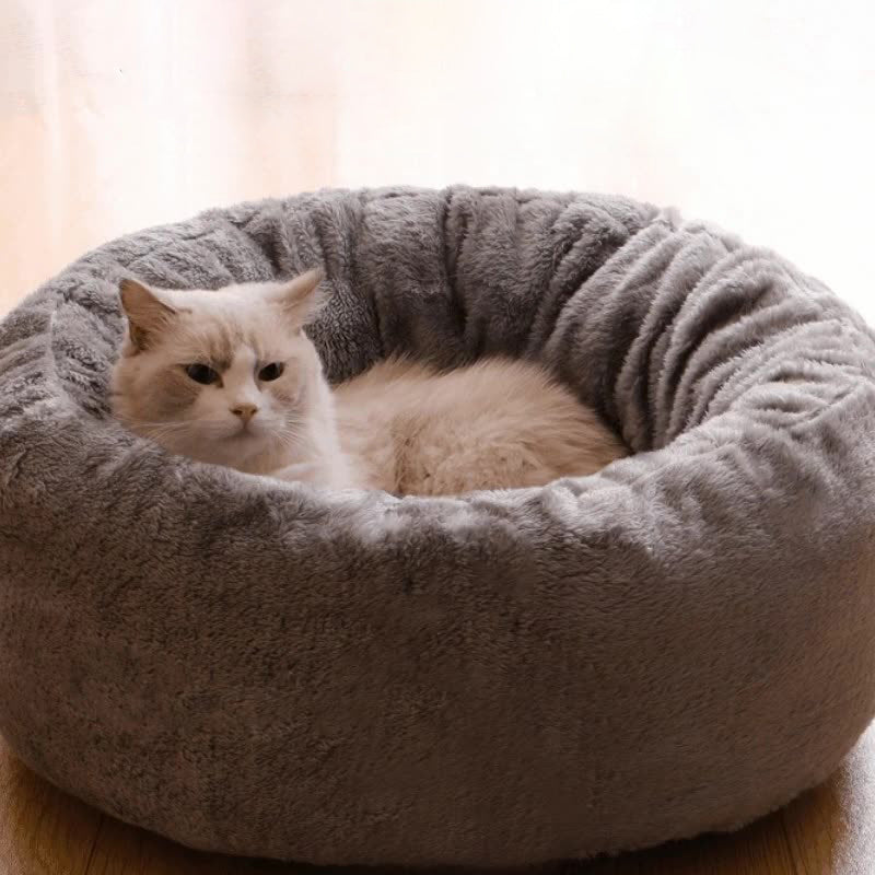 Pet Long Plush Donut Round Bed