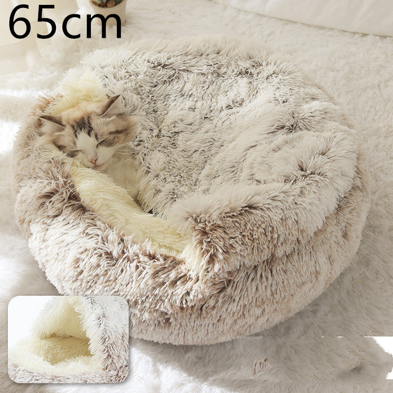 2 In 1 Pet Winter Round Plush Bed