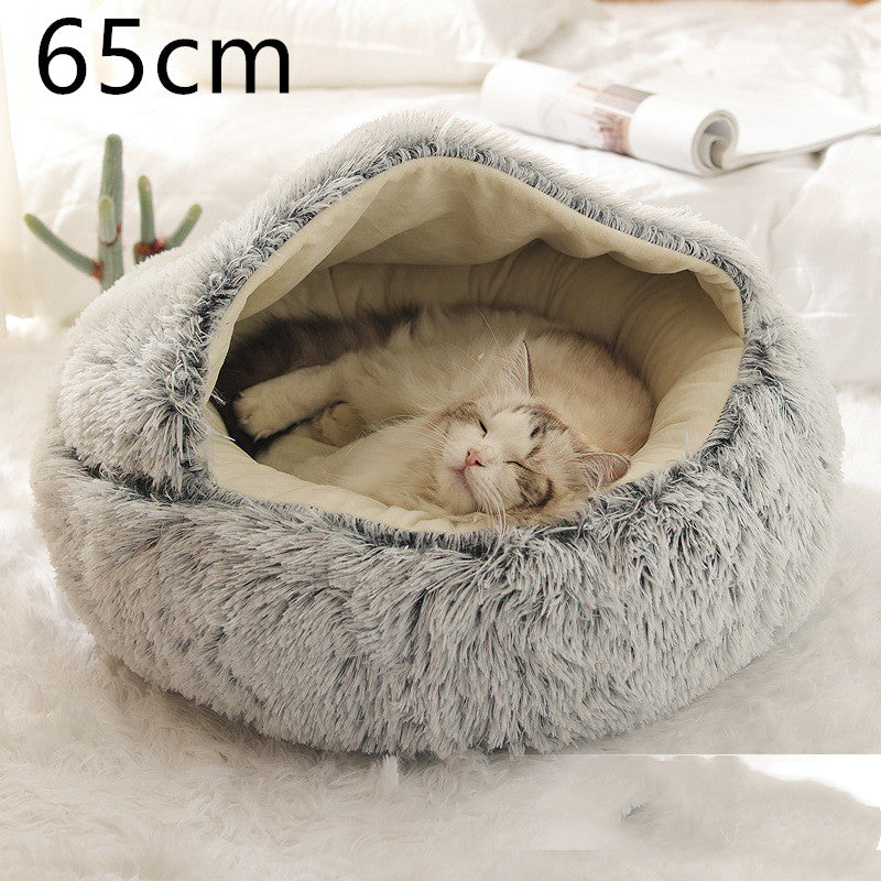2 In 1 Pet Winter Round Plush Bed