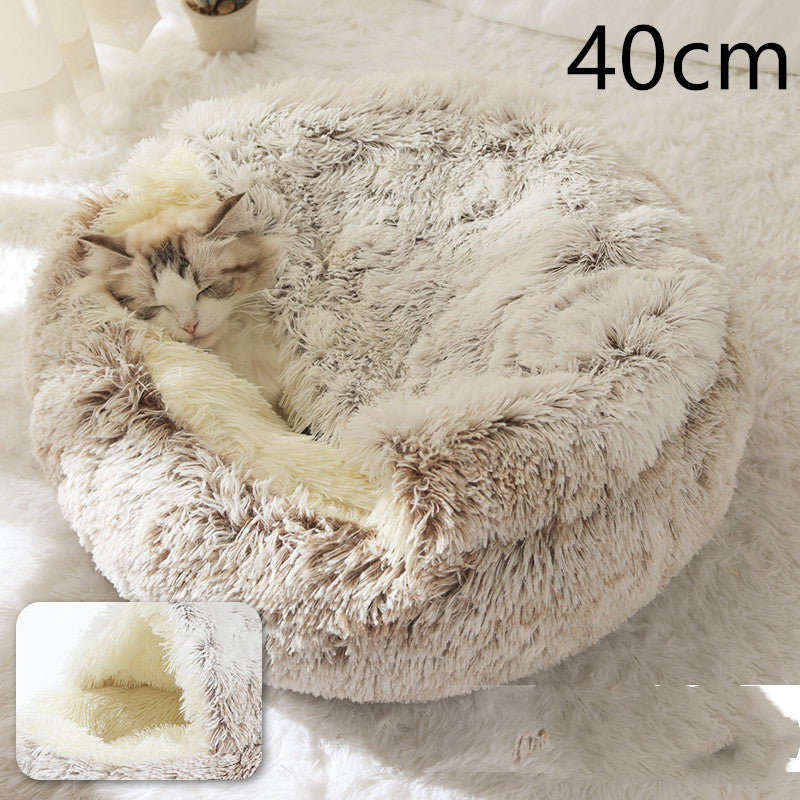 2 In 1 Pet Winter Round Plush Bed