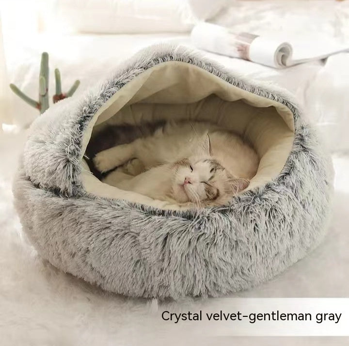 2 In 1 Pet Winter Round Plush Bed