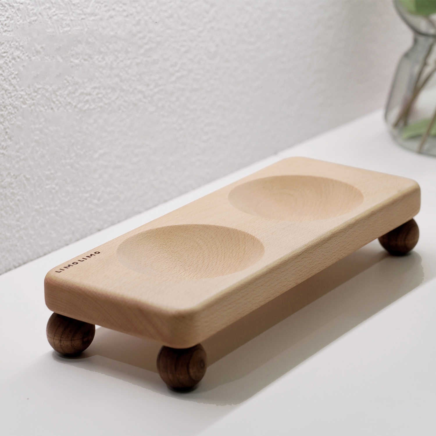 Solid Wood Ceramic Pet Feeding Bowl