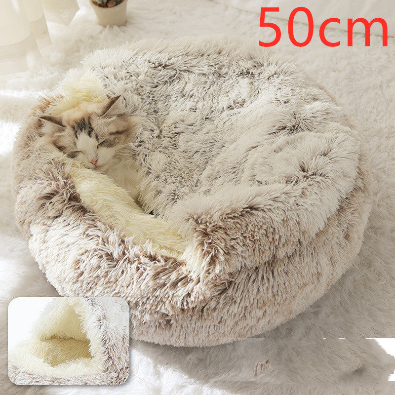 2 In 1 Pet Winter Round Plush Bed