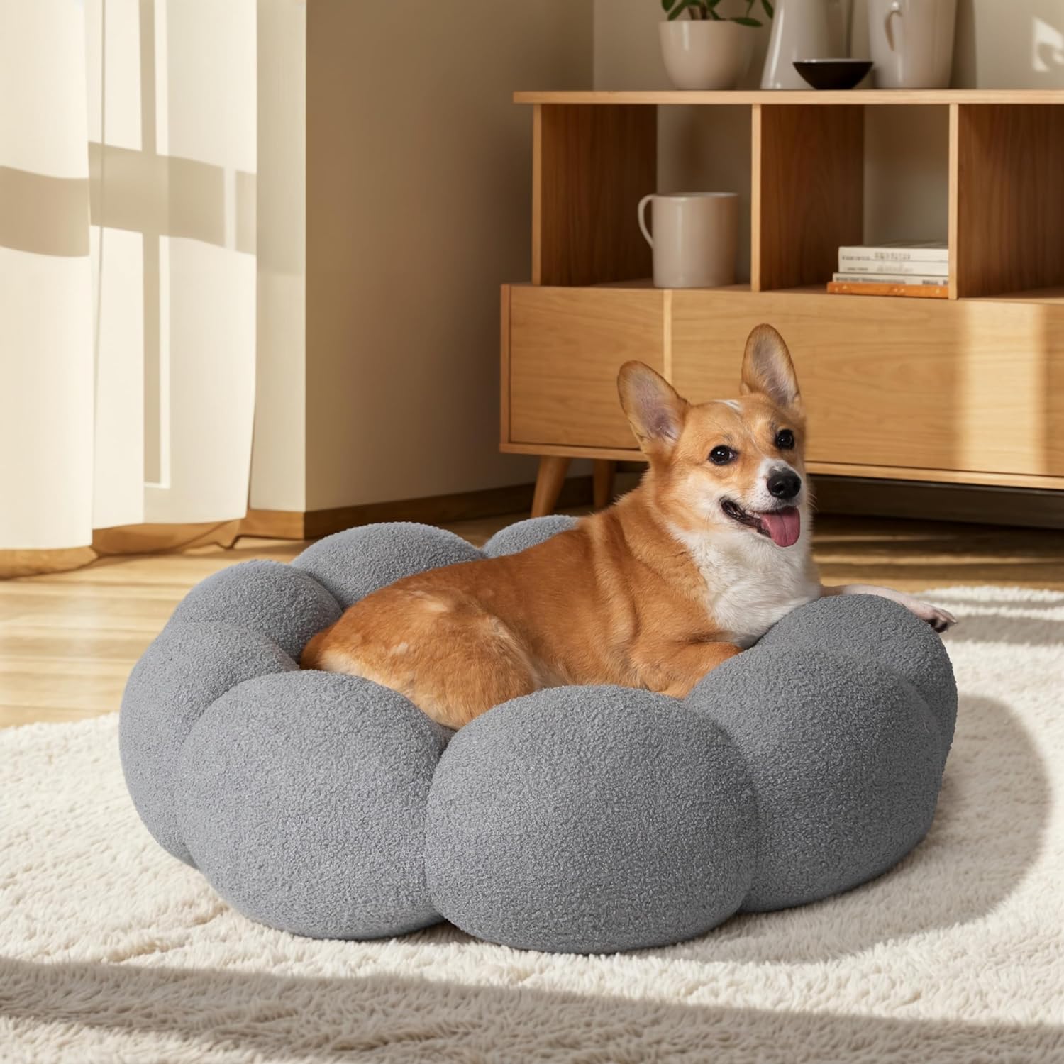 Fluffy Plush Teddy Sherpa Round Donut Pet Bed