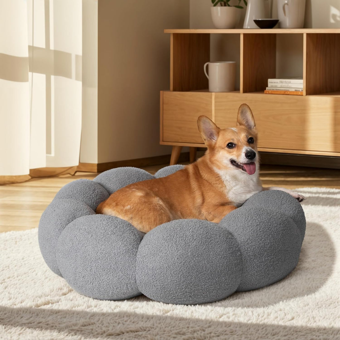 Fluffy Plush Teddy Sherpa Round Donut Pet Bed