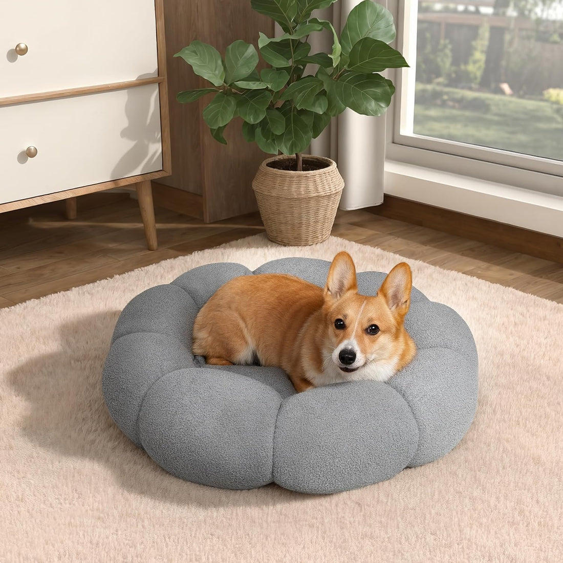 Fluffy Plush Teddy Sherpa Round Donut Pet Bed