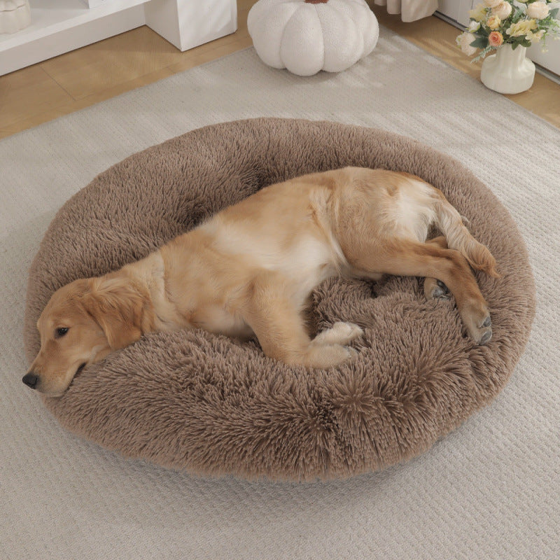 Round Plush Warm Sleep Pet Bed
