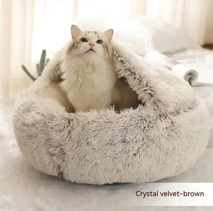 2 In 1 Pet Winter Round Plush Bed