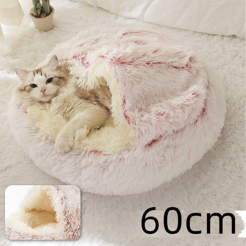2 In 1 Pet Winter Round Plush Bed