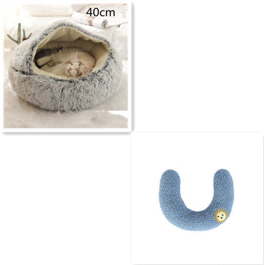 2 In 1 Pet Winter Round Plush Bed