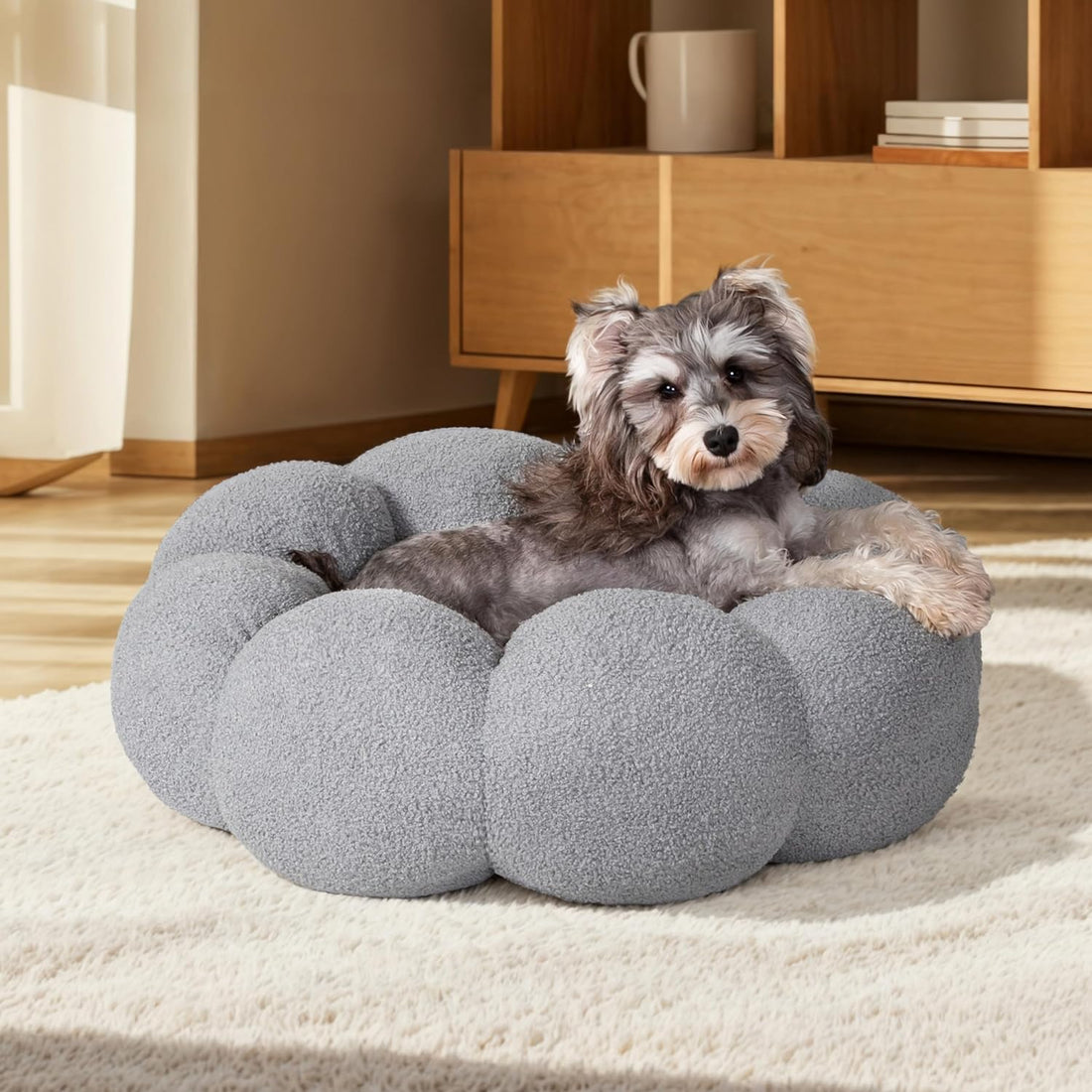 Fluffy Plush Teddy Sherpa Round Donut Pet Bed