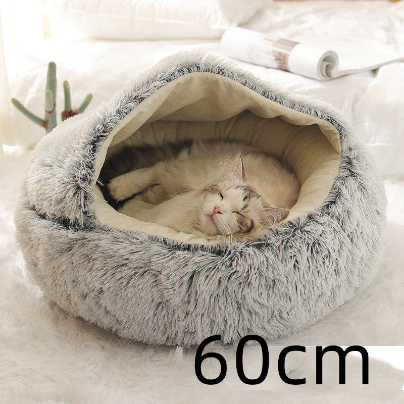 2 In 1 Pet Winter Round Plush Bed