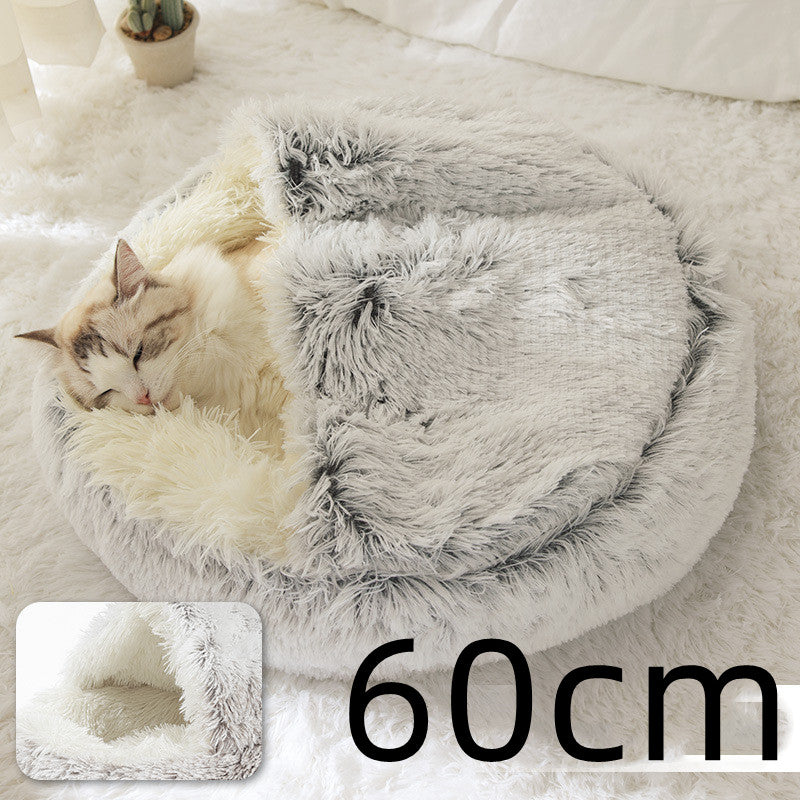 2 In 1 Pet Winter Round Plush Bed