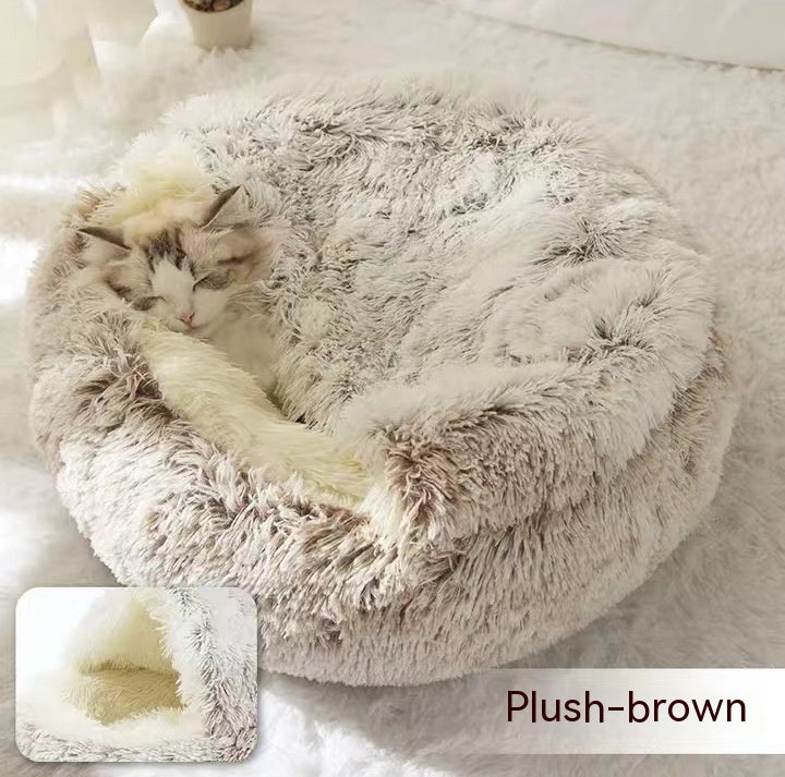 2 In 1 Pet Winter Round Plush Bed
