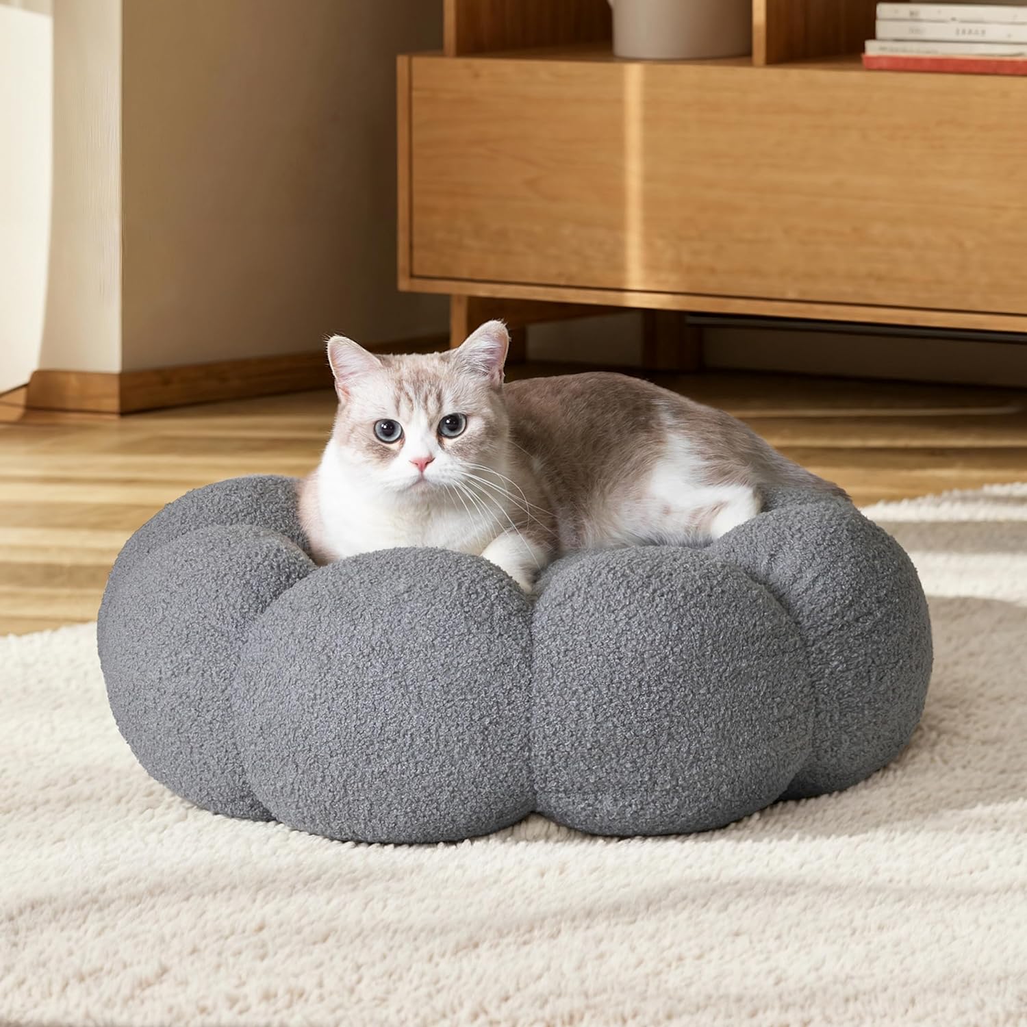 Fluffy Plush Teddy Sherpa Round Donut Pet Bed