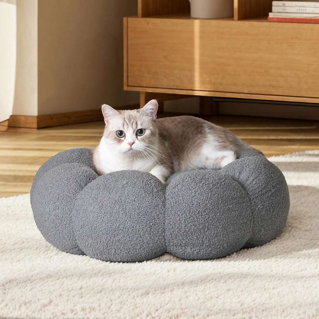 Fluffy Plush Teddy Sherpa Round Donut Pet Bed